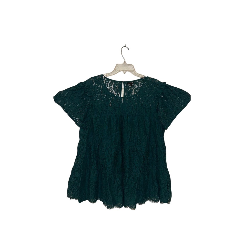 Torrid Emerald Green Floral Lace Tiered Babydoll Top Plus Size 2 2X Keyhole Back